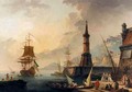 A Mediterranean Harbour Scene - (after) Claude-Joseph Vernet