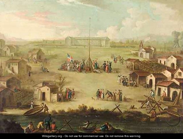 A Village Scene With An Archery Competition Before A Palace - Austrian School