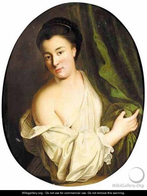 A Portrait Of A Woman, Half Length, Wearing A White Shirt - (after) Jean-Baptiste Santerre