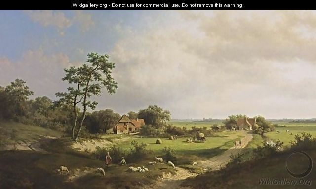 An Extensive Summer Landscape With Haying Farmers - Willem Vester