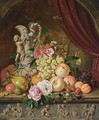 A Still Life With Fruit, Flowers And A Pitcher On A Ledge - Sebastiaan Theodorus Voorn Boers