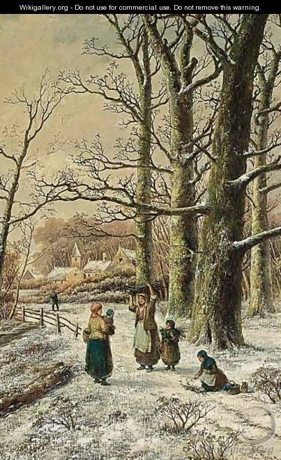 Woodgatherers In A Winter Forest 2 - Hendrik Barend Koekkoek