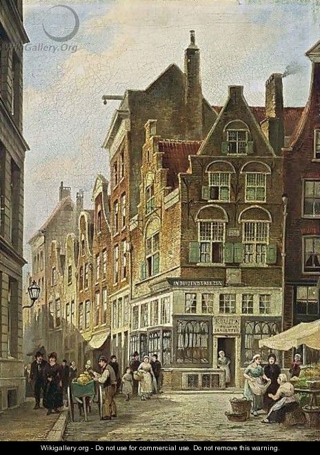 Townsfolk In The Streets Of Amsterdam - (after) Willem De Haas Hemken