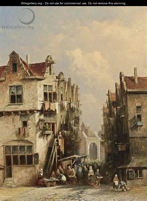 A Busy Street In A Dutch Town - Pieter Gerard Vertin