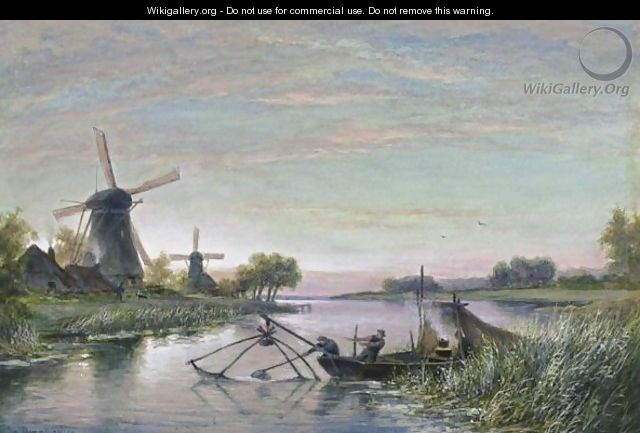 Fishermen By A Windmill - Cornelis Christiaan Dommelshuizen