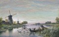 Fishermen By A Windmill - Cornelis Christiaan Dommelshuizen