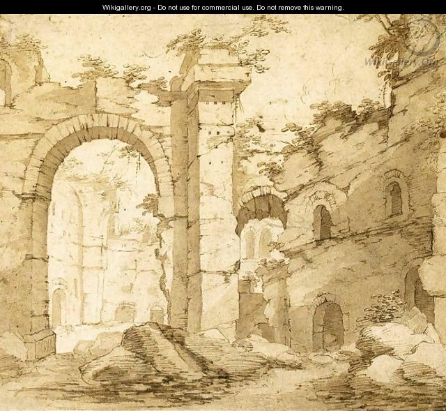 A Roman Ruin - (after) Justus Brouwer