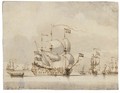 A Man-Of-War And Other Ships On A Calm Sea - Willem van de, the Elder Velde