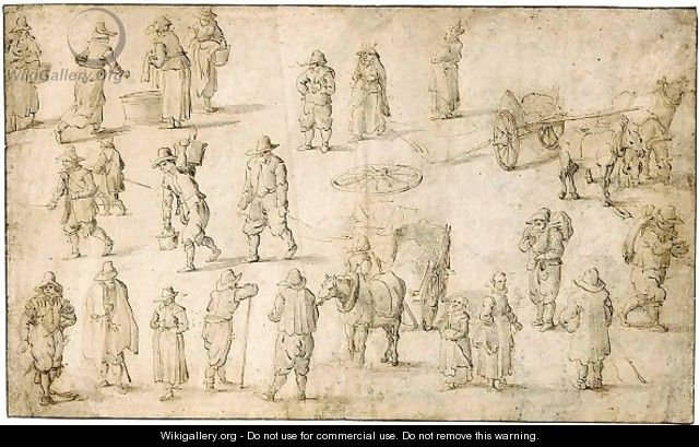 Sheet Of Studies Of Peasants, Horses And Carts - Pieter Gijsels