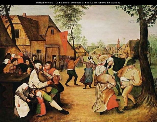 A Village Scene With Peasants Dancing Outside An Inn - (after) Pieter The Younger Brueghel