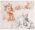 Studies Of A Boy, A Young Woman And Of A Pair Of Hands Holding A Pencil - Carel Jacob Van Slangenburgh