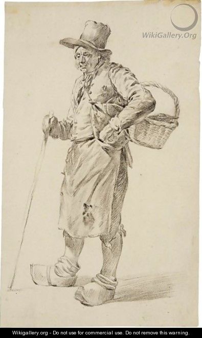 Study Of A Standing Peasant With Basket, Clogs And Walking Stick - Hermanus Van Brussel