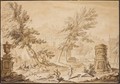 Arcadian Landscape With Buildings, Classical Ruins And Figures Conversing - Abraham Rademaker