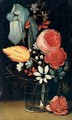A Still Life With An Iris, Roses, A Tulip And Various Other Flowers Together In A Glass Vase - (after) Jan Van Den Hecke