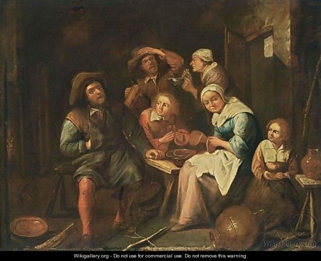 Peasants Eating And Drinking In An Interior - (after) Gillis Van Tilborgh