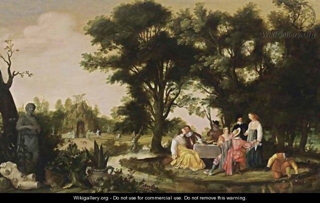 An Elegant Company Eating And Drinking In A Park Landscape - (after) Willem Van Den Bundel