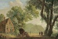 A Wooded Landscape With Travellers With Their Wagon Resting Near A Tavern - Pieter Jan Van Liender