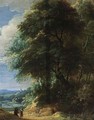 A Wooded Landscape With Two Travellers Conversing On A Path - (after) Jaques D'Arthois