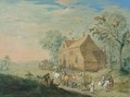 A Landscape With Travellers In Carts Near An Inn - (after) Jan The Elder Brueghel