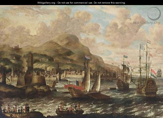A View Of A Harbour With A Galley And Men-