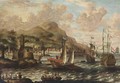 A View Of A Harbour With A Galley And Men-'O-War, A Rowing Boat And Figures On A Beach In The Foreground - Peter van den Velde