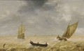 Fishermen In A Rowing Boat And Sailing Vessels In A Choppy Sea, A City In The Distance - Hendrik van Anthonissen