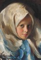 Young Girl In Blue Headscarf - Ivan Semenovich Kulikov