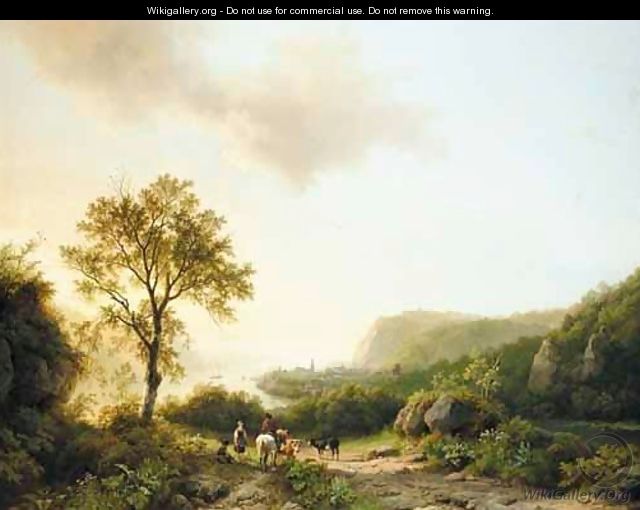 Cattle Drivers In A Landscape Overlooking The Rhine - Barend Cornelis Koekkoek