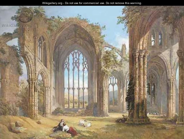 Resting By The Ruins Of Melrose Abbey - English School