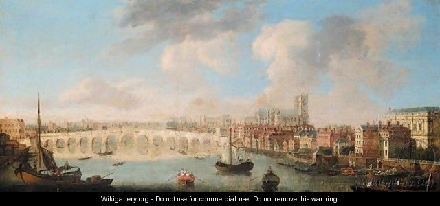 View Of The Thames And Old Westminster Bridge Looking Towards Westminster Abbey - (after) Samuel Scott