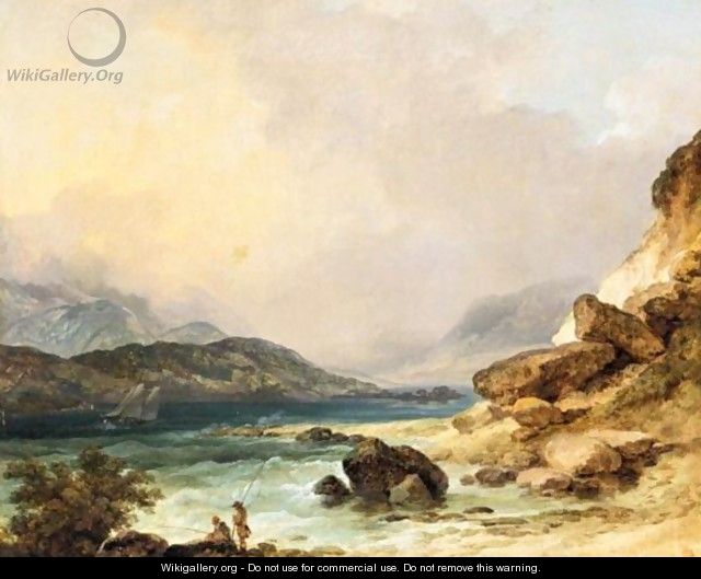 And Two Fishermen On The Bank Of An Estuary In The Lake District - Julius Caesar Ibbetson