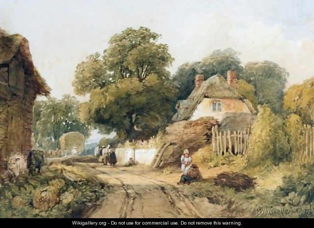 Harvesters In A Country Village - Edward Duncan