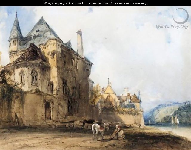 A Figure And Horse On The Banks Of The Rhine At Boppart - William Callow