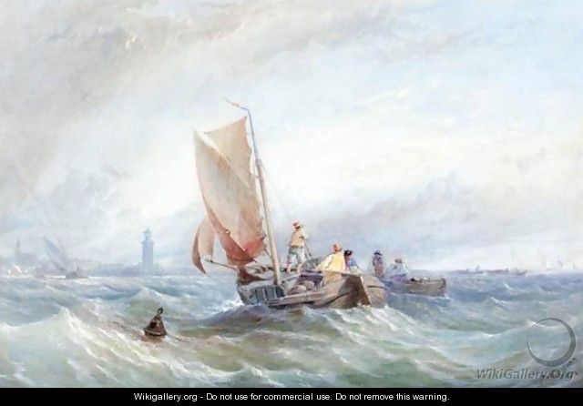 Fishing Boats In Choppy Seas Off The Coast - Thomas Sewell Robins