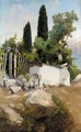 Landscape With Well And Cypress Trees - Vasily Polenov