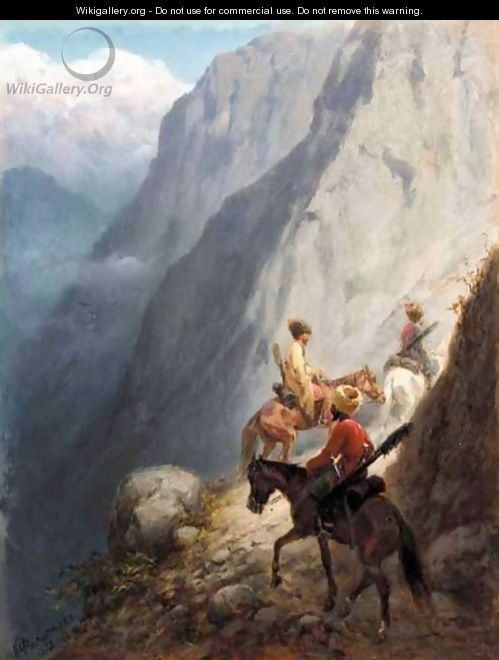 Mounted Cossacks In The Mountains - Konstantin Nikolaevich Filippov