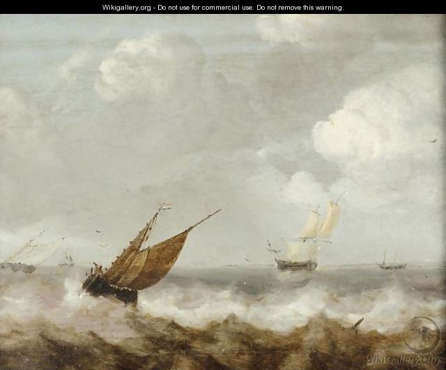 A Seascape With Dutch Shipping Off The Coast - Jan Porcellis