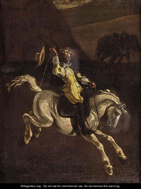 A Gentleman In Yellow Schooling A Horse - (after) Michaelanglo Cerquozzi