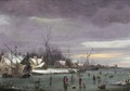 A Winter Landscape With Skaters On A Frozen River - Dutch School