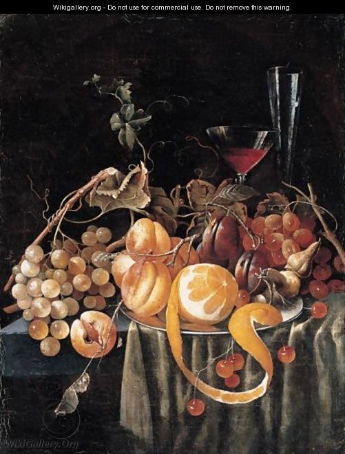 A Still Life Of Grapes, Apricots, Plums, Cherries And A Peeled Orange, Together With Glasses On A Table - (after) Jan Davidsz. De Heem