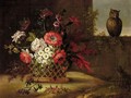 A Still Life With Flowers And An Owl - Dutch School