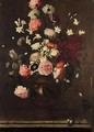 A Still Life Of Roses, Carnations, And Various Other Flowers In An Urn On A Stone Ledge - (after) Karel Van Vogelaer, Called Distelbloom