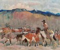 Cowboy Herding Cattle - Laverne Nelson Black
