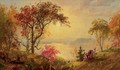Lake Scene With Hikers In Vale - Jasper Francis Cropsey