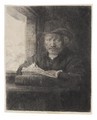 Self Portrait Drawing At A Window - Rembrandt Van Rijn
