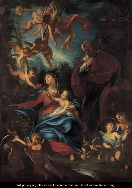 Sacra Famiglia In Un Paesaggio Con Angeli - Paolo Girolamo Piola