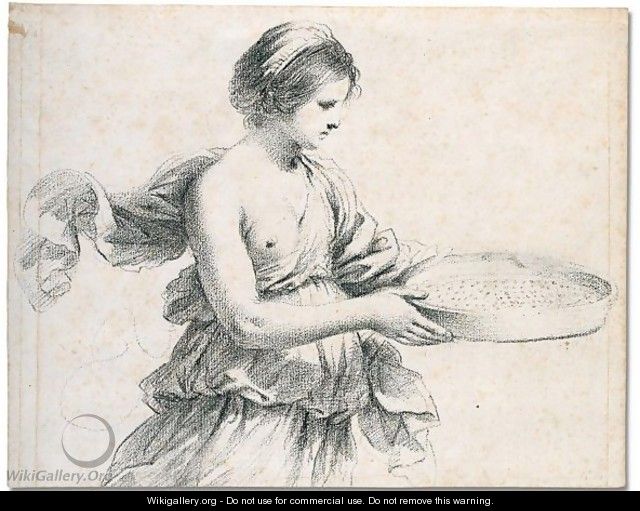 A young woman holding a sieve - Giovanni Francesco Guercino (BARBIERI)
