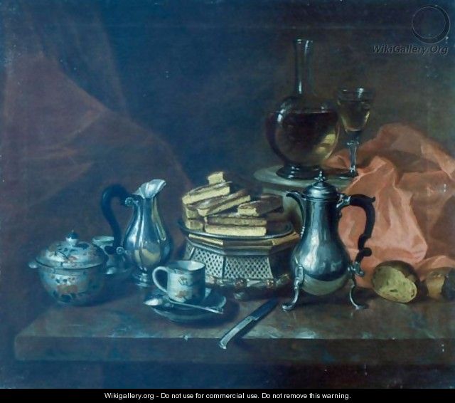 Still Life With Silver And Biscuits On A Dish - André Bouys
