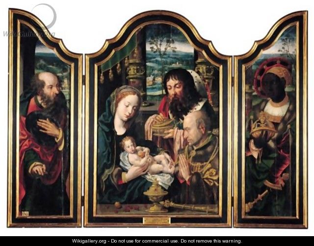 A Triptychcentral Panel The Adoration Of The Magi - left Wing Saint Joseph - right Wing Balthasar - Pieter Coecke Van Aelst