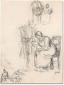 A woman spinning and other figures - Jean-Francois Millet
